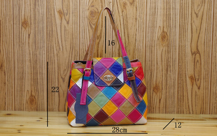 Casual Patchwork Geometric Handbag Multi-Color Random stitching