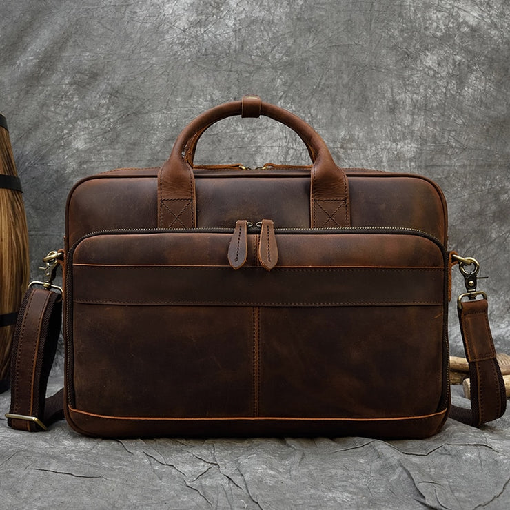 Men Briefcase Genuine Leather Laptop Bag 15.6" Cowhide Male