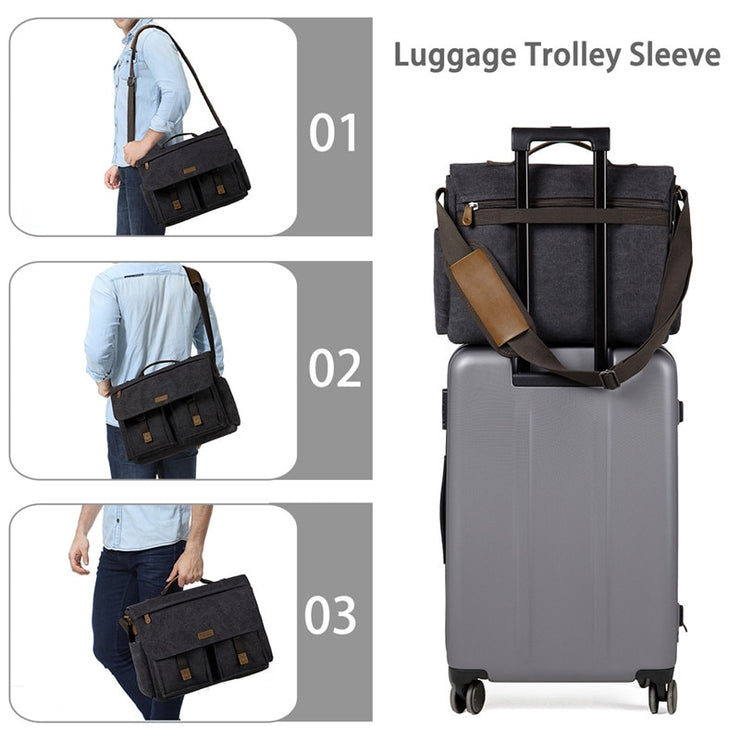 Messenger Bag for Men Vintage Water Resistant Waxed Canvas 15.6 inch Laptop