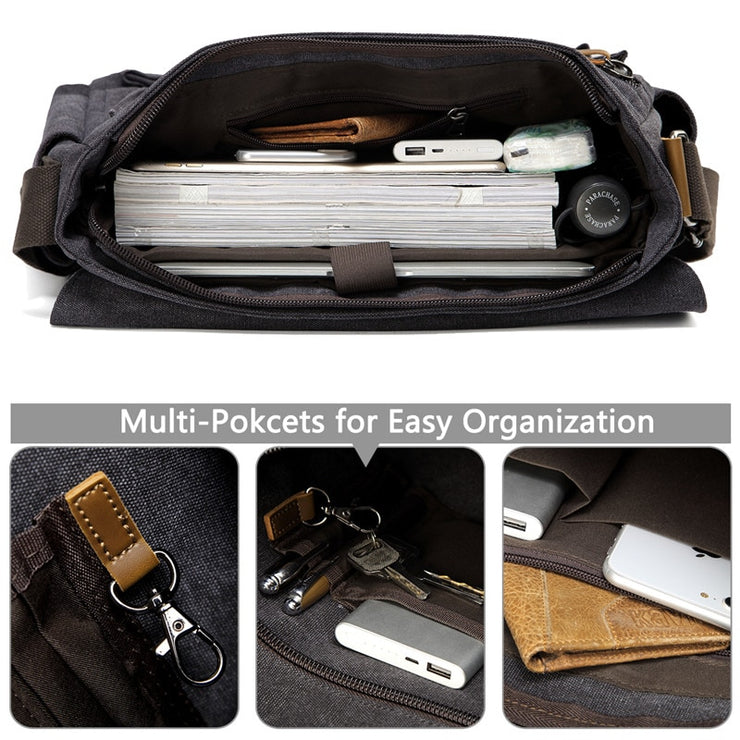 Messenger Bag for Men Vintage Water Resistant Waxed Canvas 15.6 inch Laptop