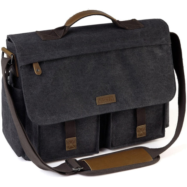 Messenger Bag for Men Vintage Water Resistant Waxed Canvas 15.6 inch Laptop