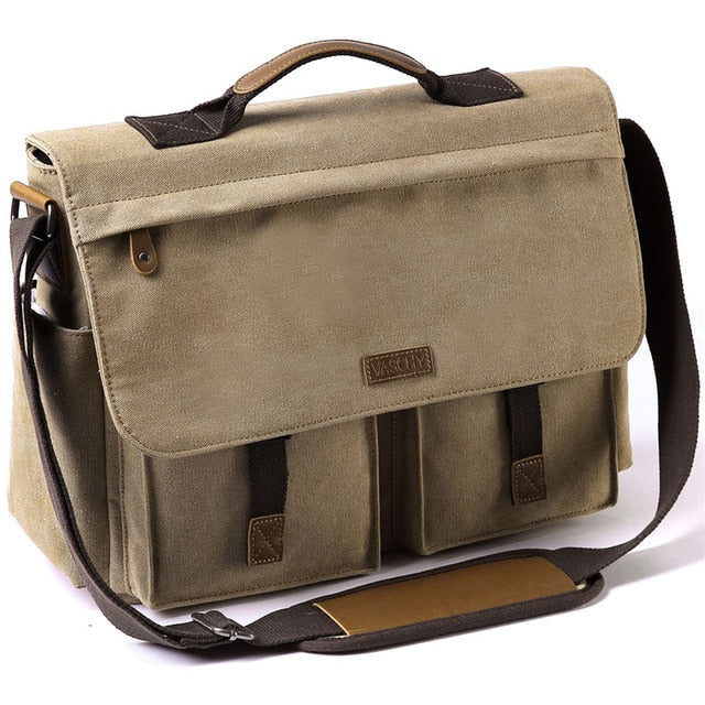 Messenger Bag for Men Vintage Water Resistant Waxed Canvas 15.6 inch Laptop