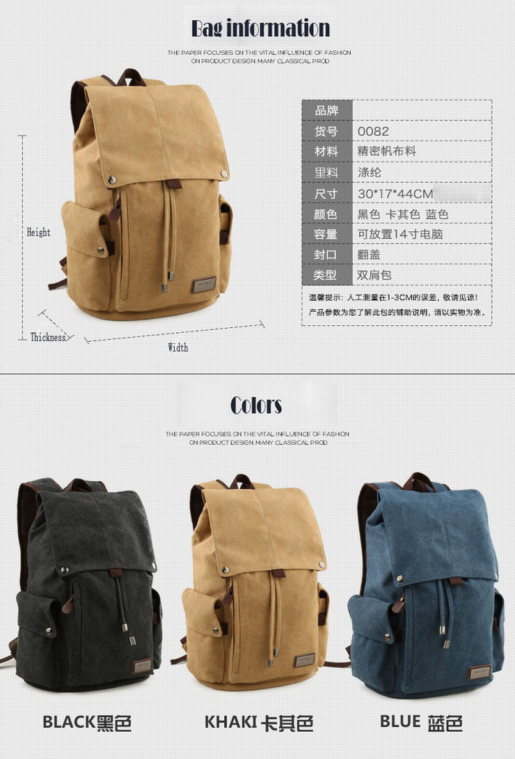 Backpack leisure shoulder travel Retro canvas backpacks