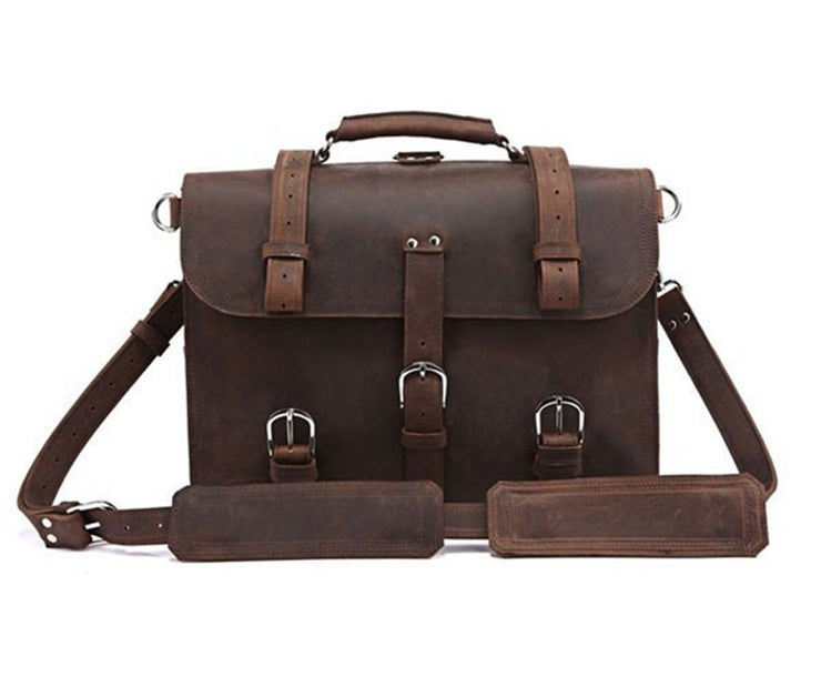 Vintage Crazy Horse Genuine Leather Briefcase Business Bag ...