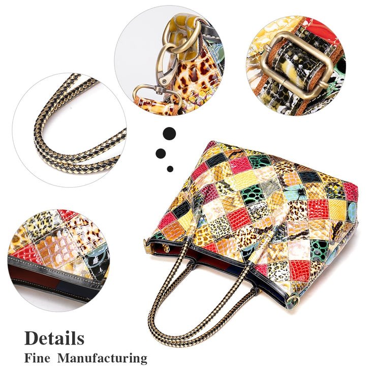 Women's leather handbags ladies totes patchwork