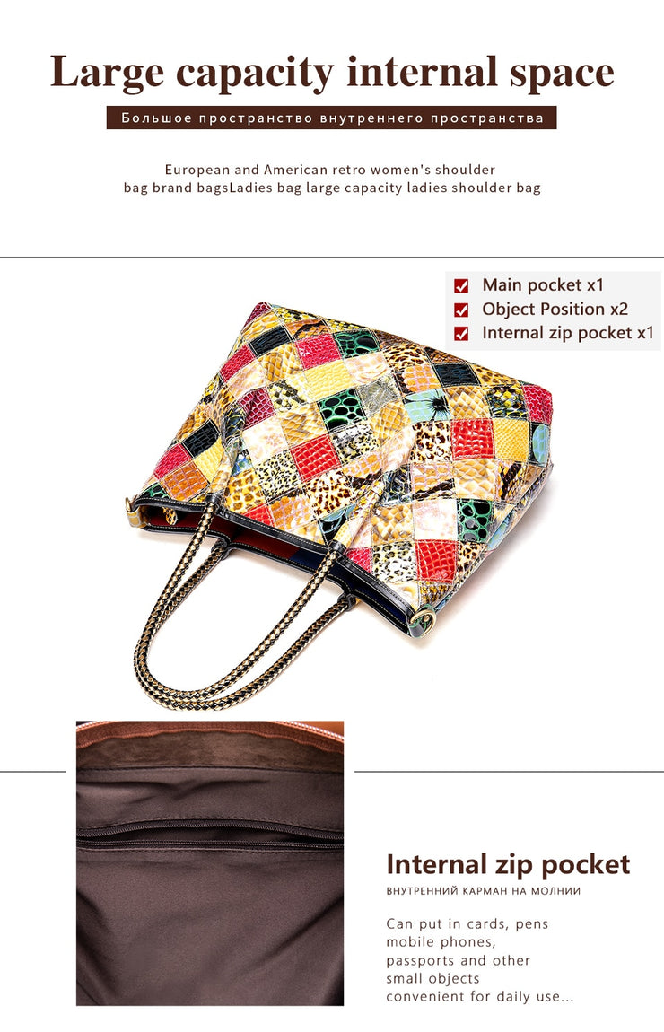Women's leather handbags ladies totes patchwork