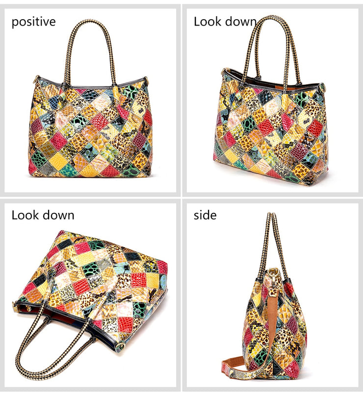 Women's leather handbags ladies totes patchwork