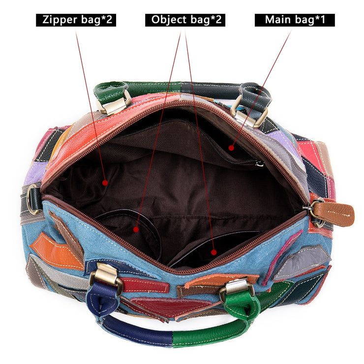 Women's shoulder bag genuine leather designer bag patchwork