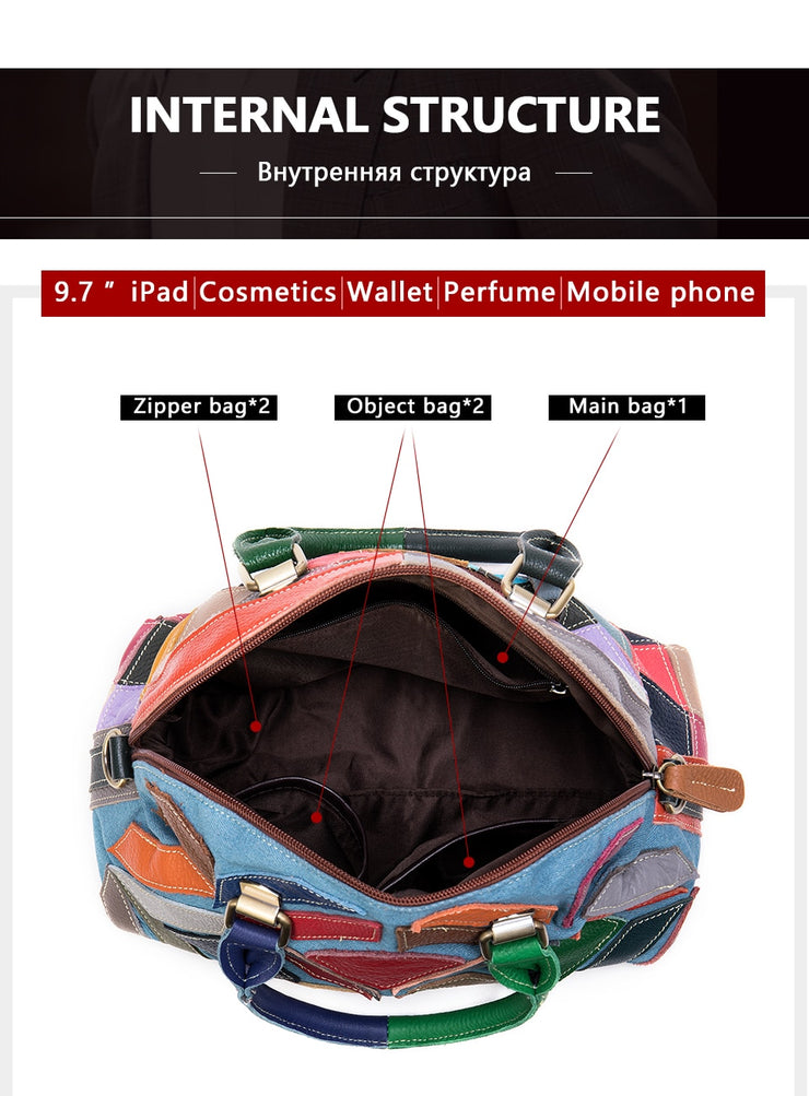 Women's shoulder bag genuine leather designer bag patchwork