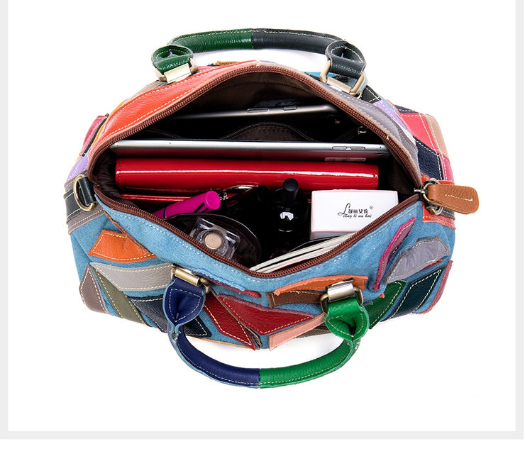 Women's shoulder bag genuine leather designer bag patchwork