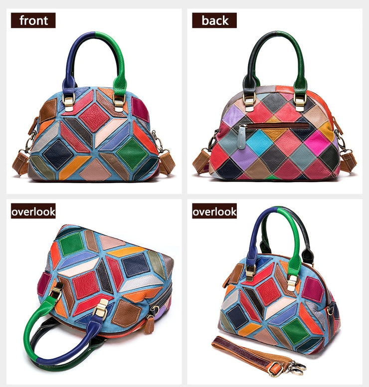 Women's shoulder bag genuine leather designer bag patchwork