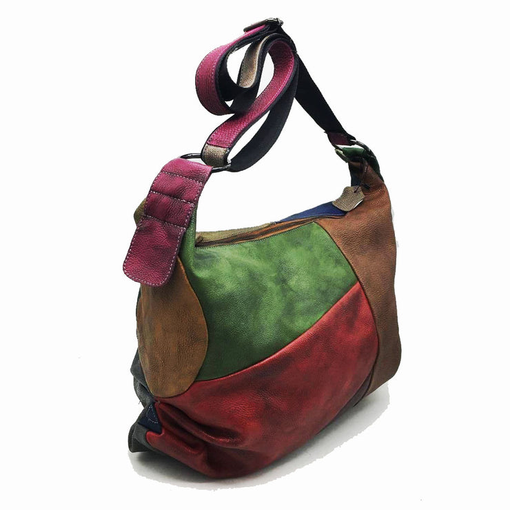 Patchwork Cowhide Leather Hobo Bag Women