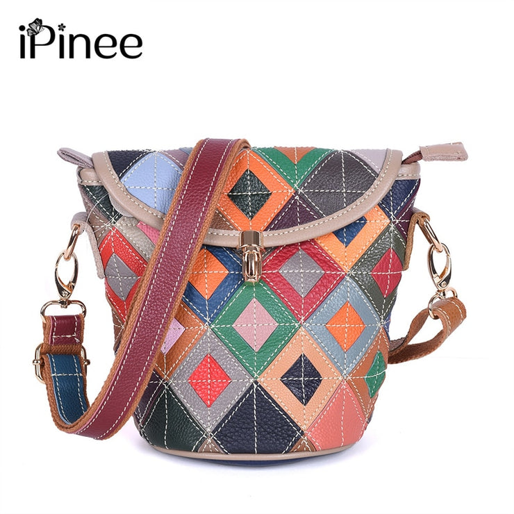 Women's genuine leather handbag patchwork shoulder bag