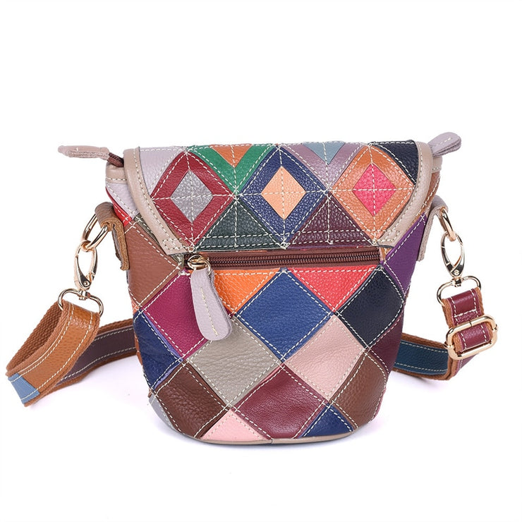 Women's genuine leather handbag patchwork shoulder bag