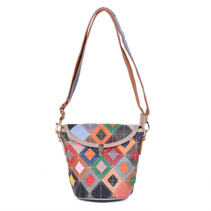 Women's genuine leather handbag patchwork shoulder bag