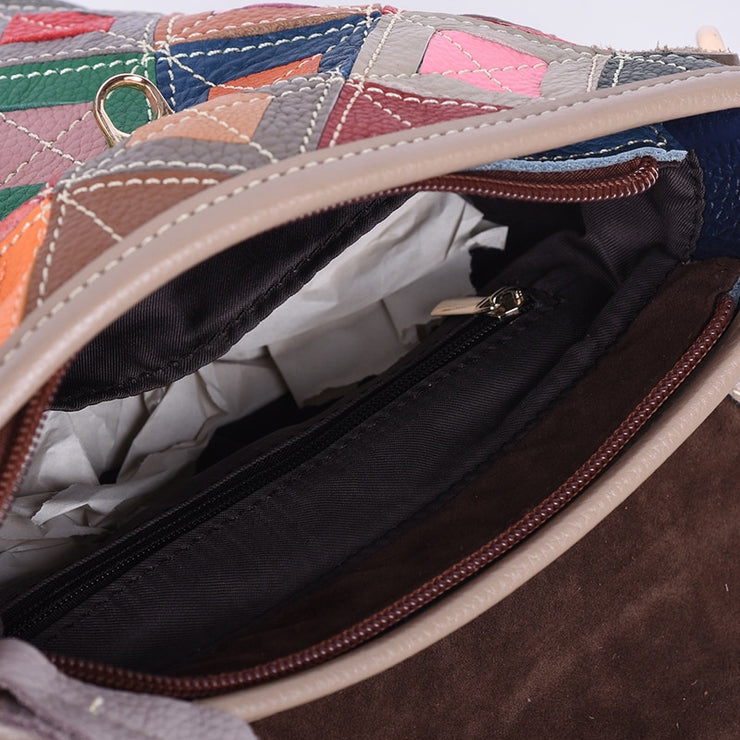 Women's genuine leather handbag patchwork shoulder bag
