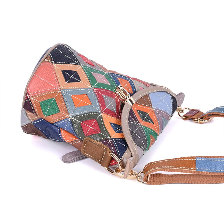 Women's genuine leather handbag patchwork shoulder bag