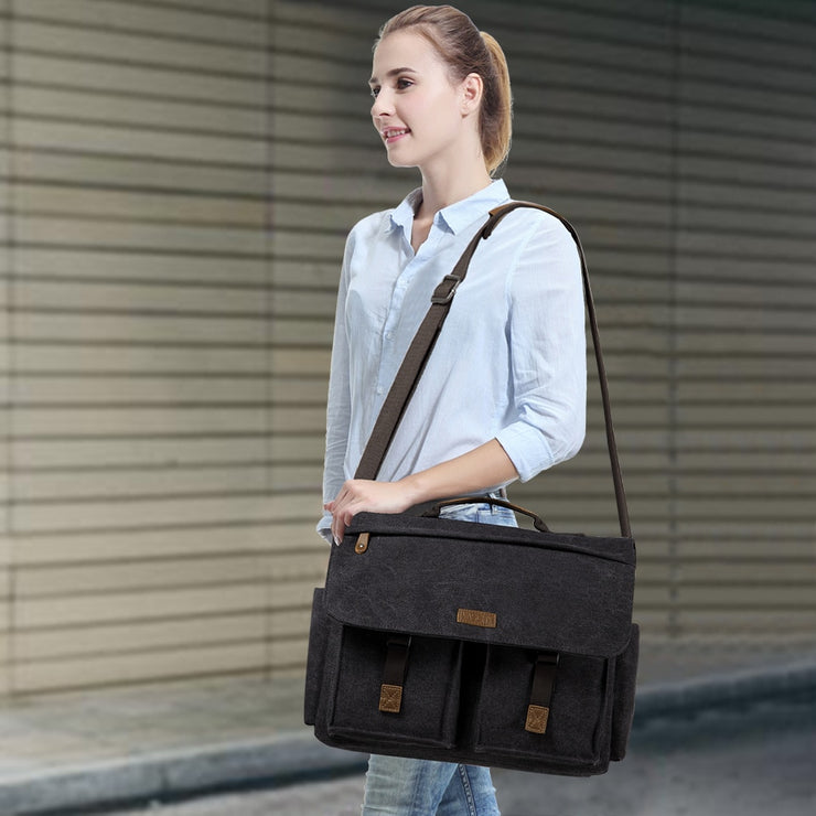 Messenger Bag for Men Vintage Water Resistant Waxed Canvas 15.6 inch Laptop