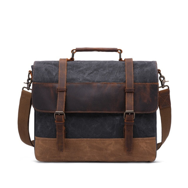 Vintage Men's Canvas Messenger Bag Horse Crazy Leather Man