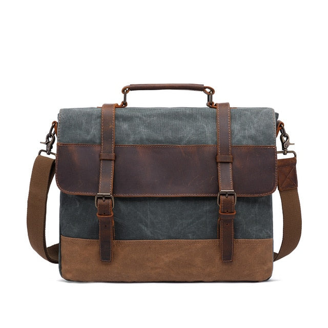 Vintage Men's Canvas Messenger Bag Horse Crazy Leather Man