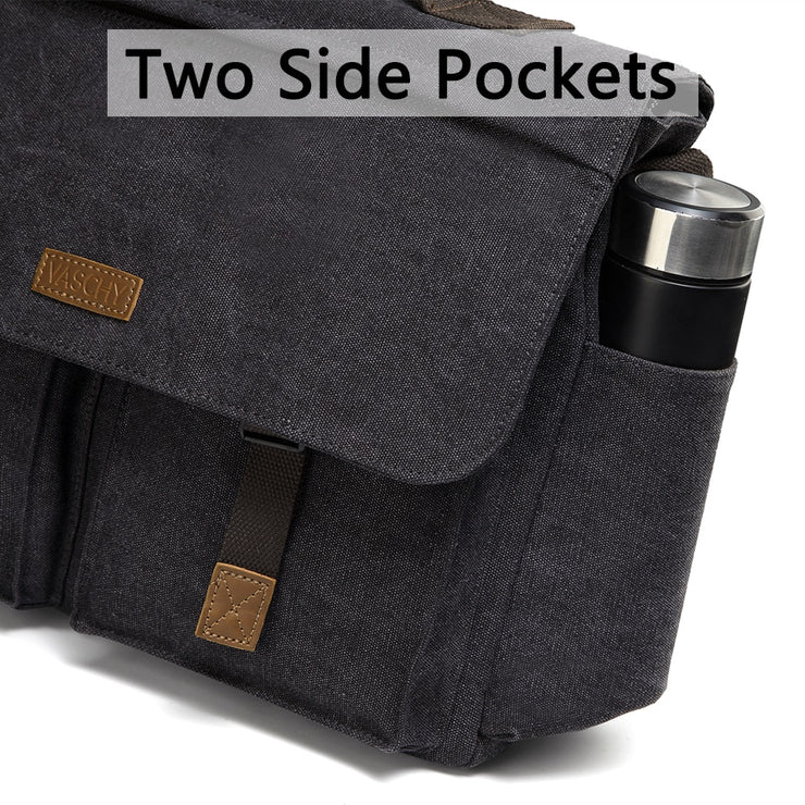 Messenger Bag for Men Vintage Water Resistant Waxed Canvas 15.6 inch Laptop