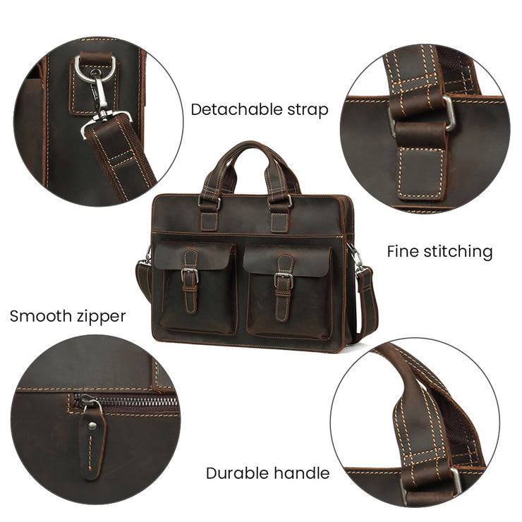 Vintage Men's Cow Genuine Leather Briefcase Crazy Horse Leather