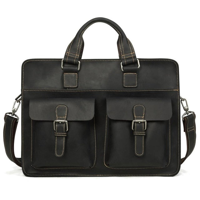Vintage Men's Cow Genuine Leather Briefcase Crazy Horse Leather