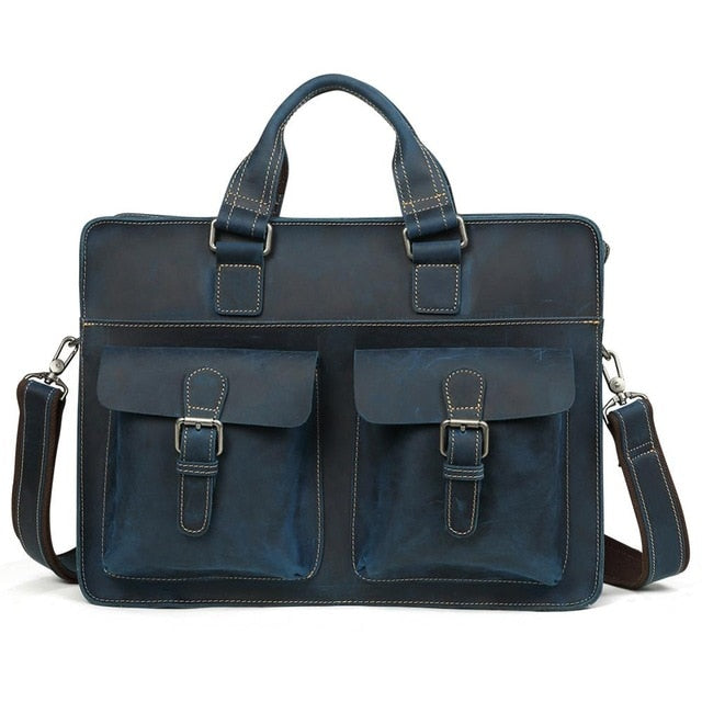 Vintage Men's Cow Genuine Leather Briefcase Crazy Horse Leather