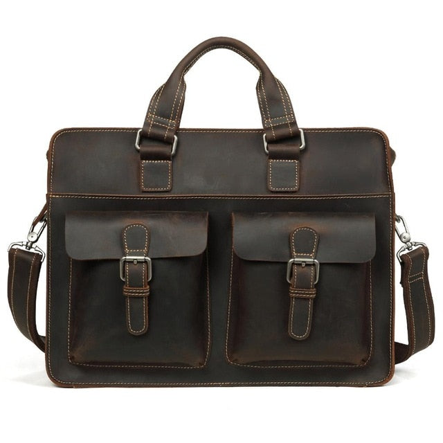 Vintage Men's Cow Genuine Leather Briefcase Crazy Horse Leather