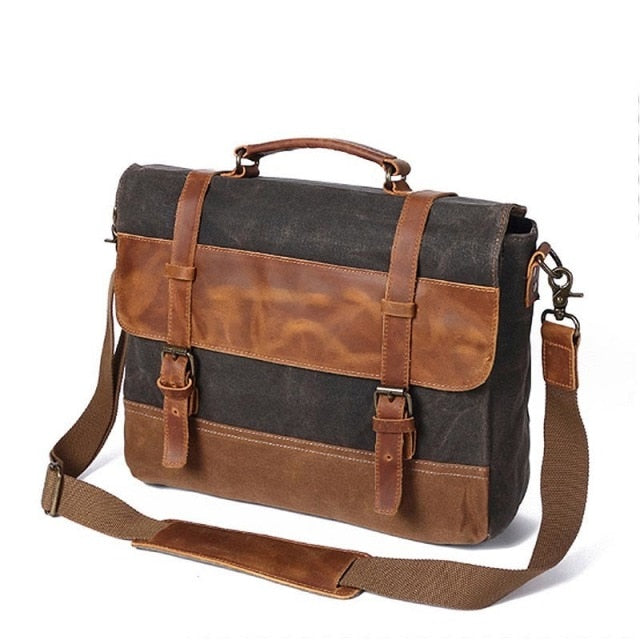 Vintage Men's Canvas Messenger Bag Horse Crazy Leather Man