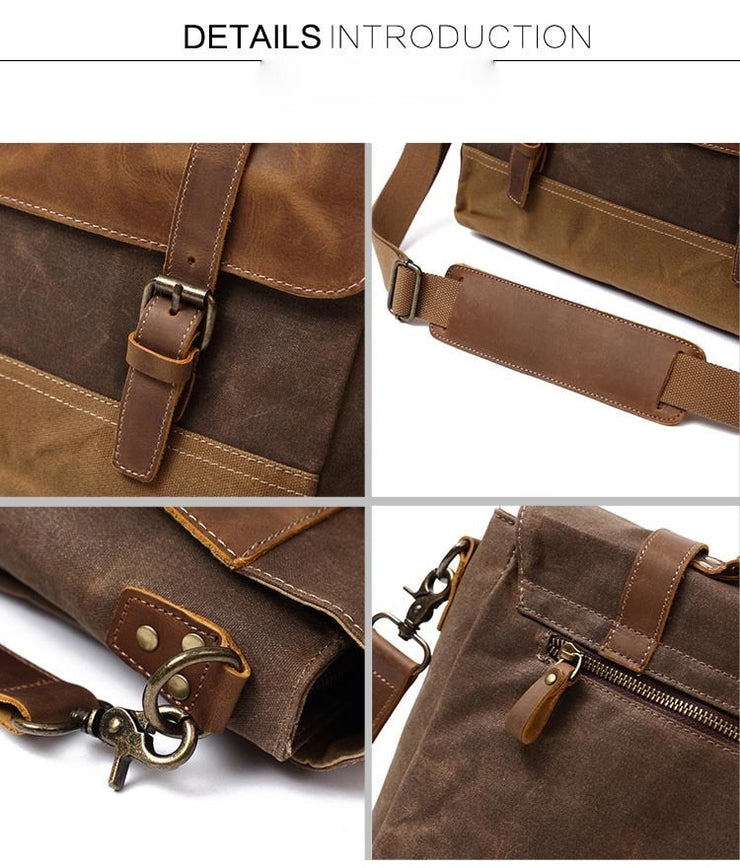 Vintage Men's Canvas Messenger Bag Horse Crazy Leather Man