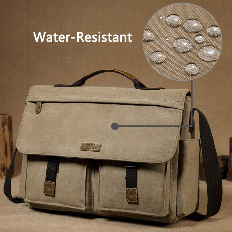 Messenger Bag for Men Vintage Water Resistant Waxed Canvas 15.6 inch Laptop