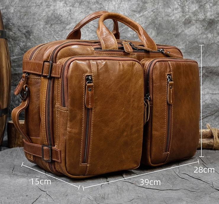 Men Briefcase Genuine Leather Laptop Bag 15.6" Cowhide Male