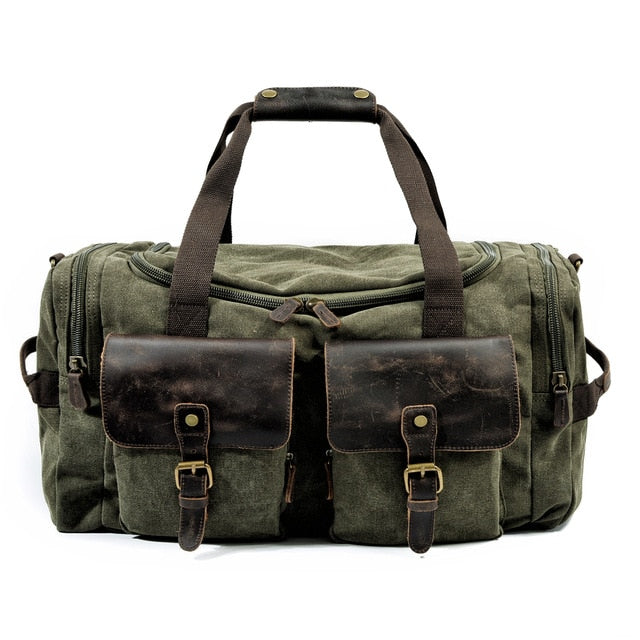 Men's Canvas Leather Travel Bags Carry on Luggage