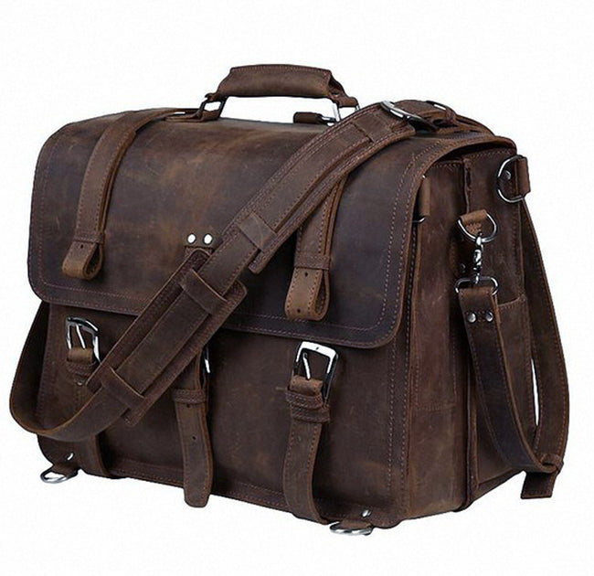 Vintage Crazy Horse Genuine Leather Briefcase Business Bag ...