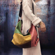 Patchwork Cowhide Leather Hobo Bag Women