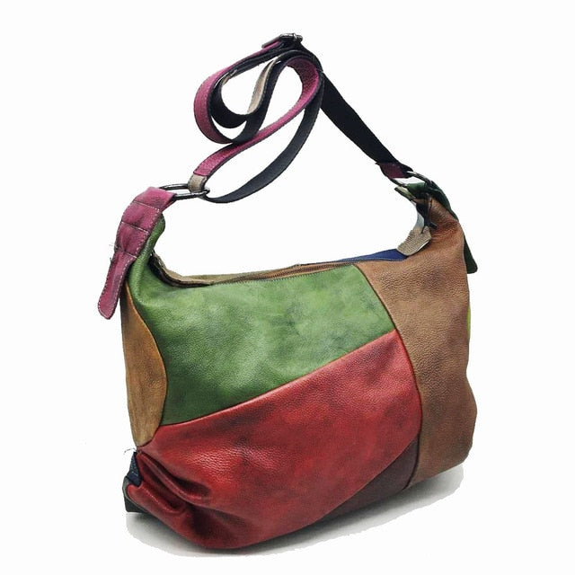 Patchwork Cowhide Leather Hobo Bag Women