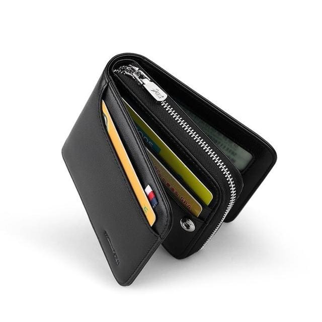 Short Zipper Black Wallets - black - wallet