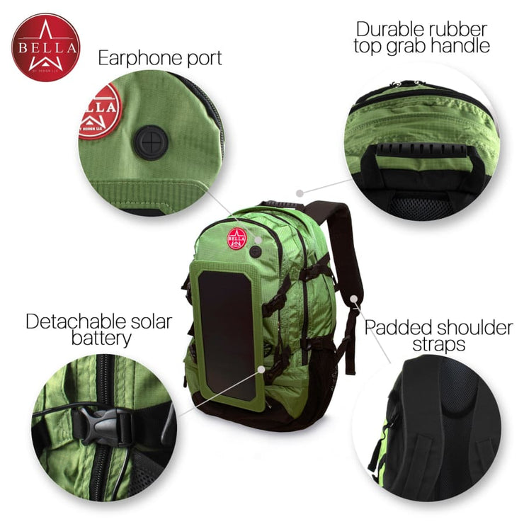 Solar Backpack 45L with power bank 6.5W 6V color Light Green - Solar backpack