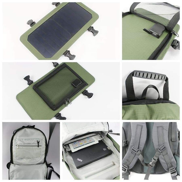 Solar Backpack 45L with Power Bank 6.5W color Olive Green - Solar backpack
