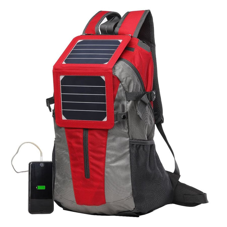 Solar panel Backpack 35L with Power Bank color Red/Grey - Solar backpack