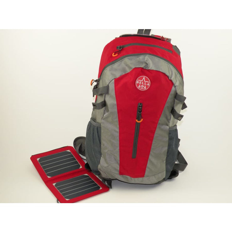 Solar panel Backpack 35L with Power Bank color Red/Grey - Solar backpack