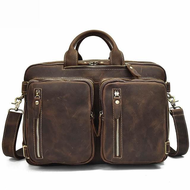 Thick crazy horse leather travel bag - brown2 - Men_Briefcase