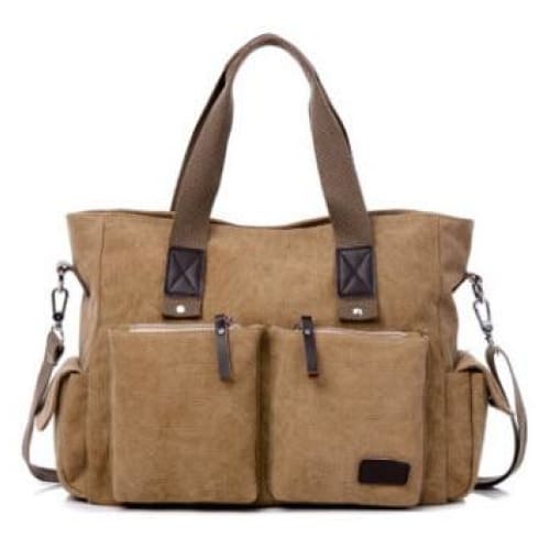 Unisex canvas large capacity handbag - Khaki - Canvas_Tote_2020