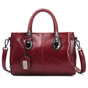 Vintage oil wax leather luxury handbags - Wine Red - Women_Bags