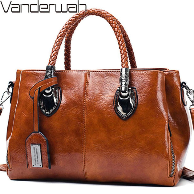 Vintage Oil Wax leather luxury handbags Women Bags