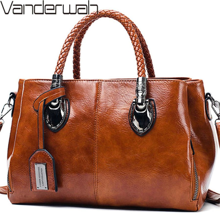 Vintage oil wax leather luxury handbags - Women_Bags