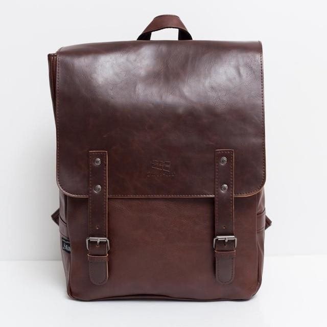 Vintage PU leather men leisure backpack - deep coffee - backpack