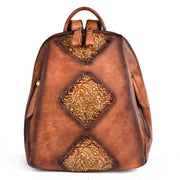 Vintage rucksack embossed handbag - Brown Yellow - Women_Bags