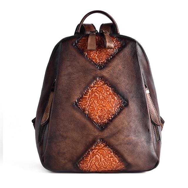 Vintage rucksack embossed handbag - Coffee Orange - Women_Bags